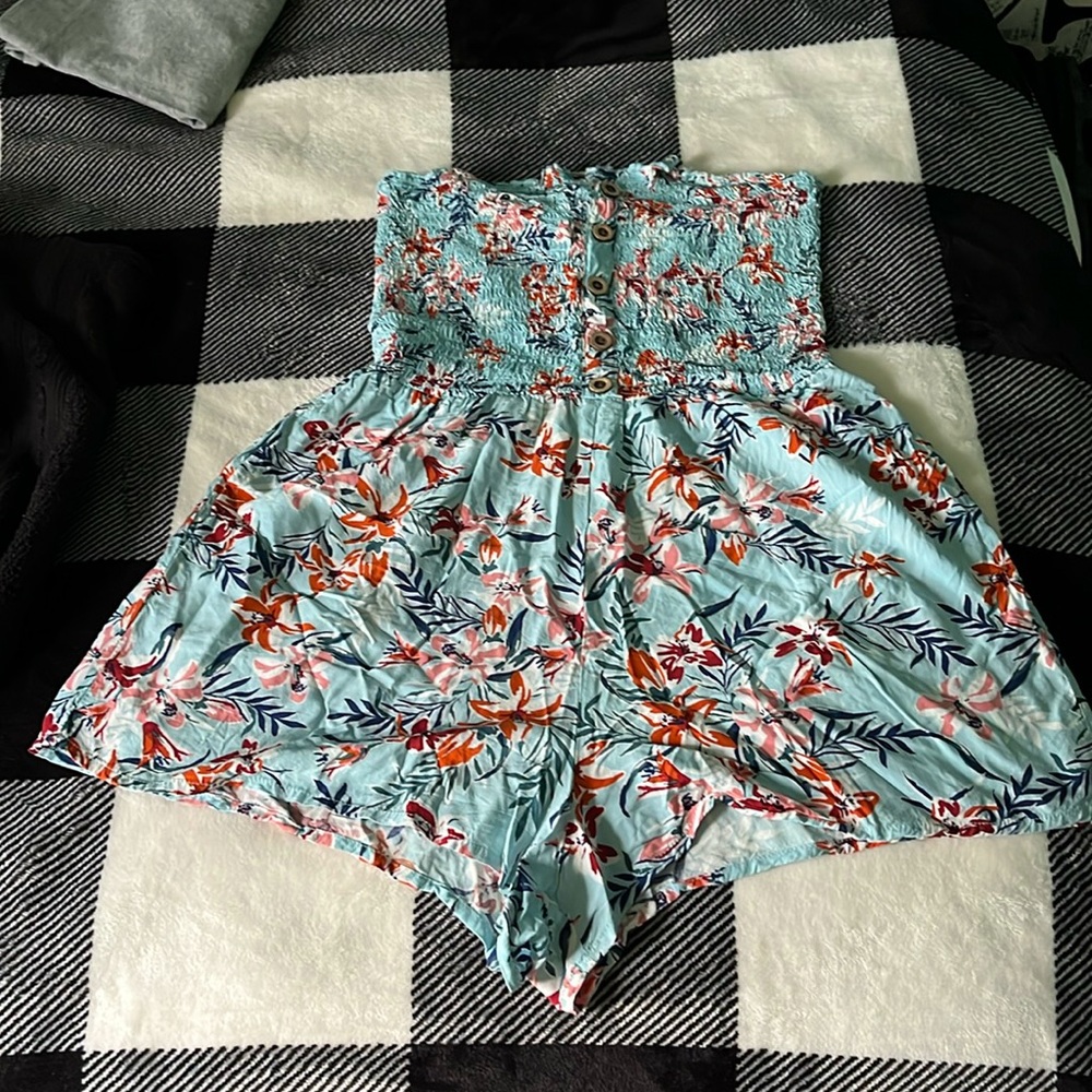 GARAGE Floral Print Strapless Romper- Used